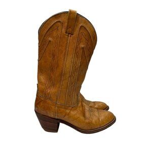 Vintage 1970s Dingo Leather Cowboy Western Boots Tan Embroidered Mens 10 E Wide